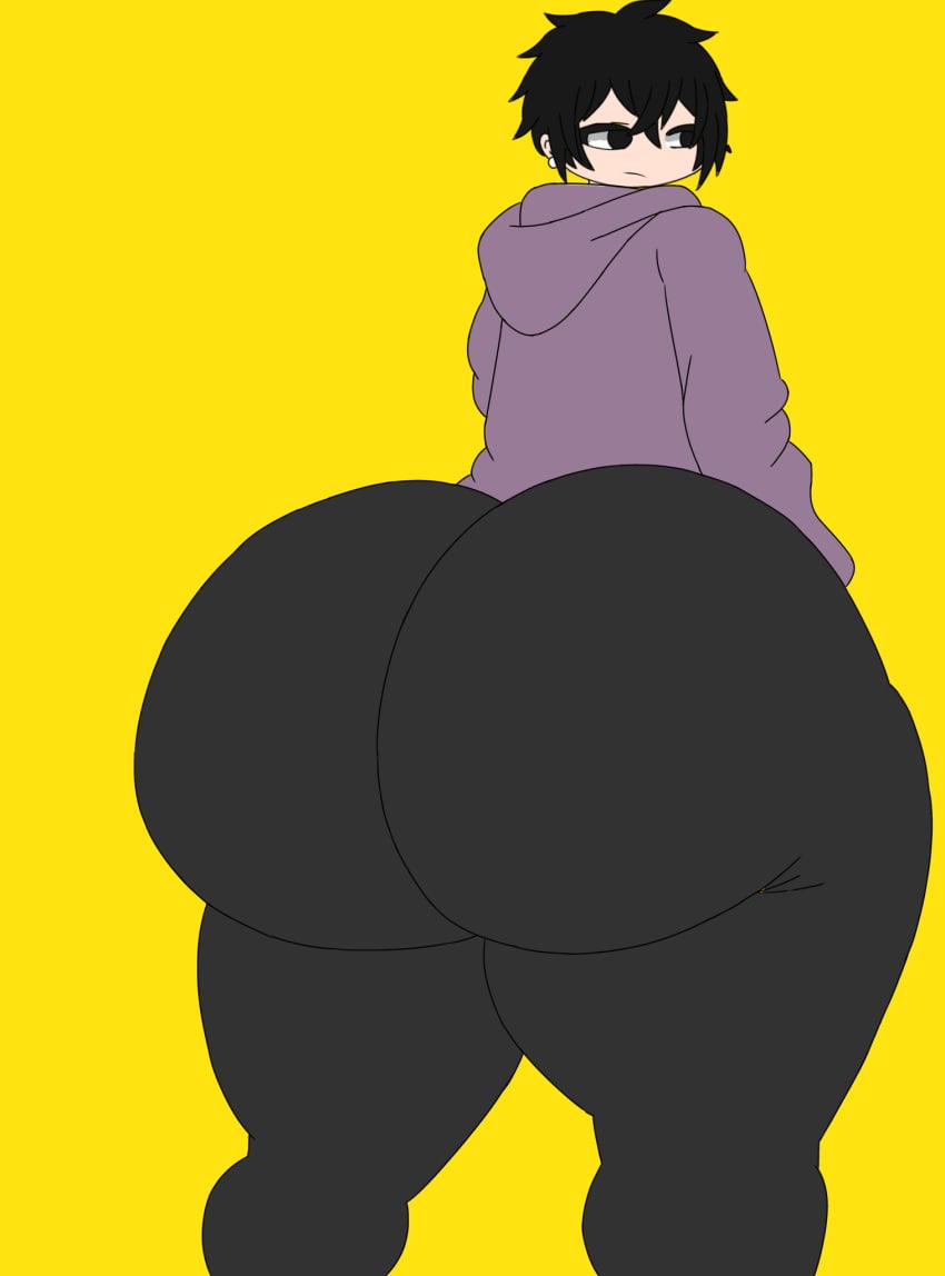 1girls ass_focus black_hair black_yoga_pants gacha gacha_club gacha_life horny huge_ass nervous oc original original_character purple_hoodie stolen_art traced traced_art