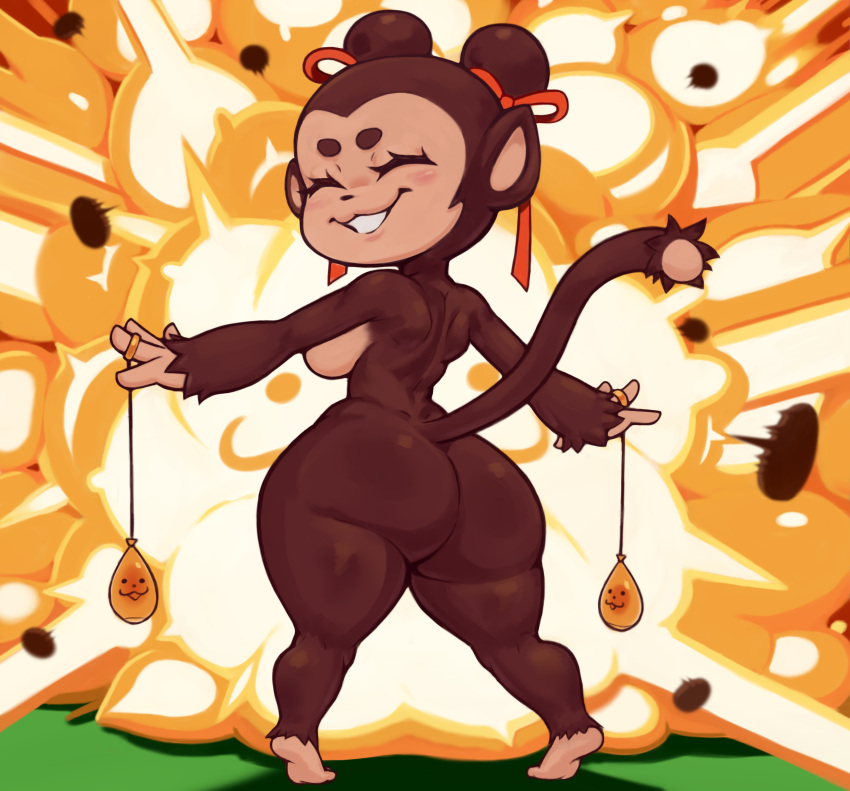 absurd_res anthro ass biped breasts eyelashes female fur haplorhine hi_res mammal monkey monkey_girl nebssik nude original_character primate smile solo thick_thighs