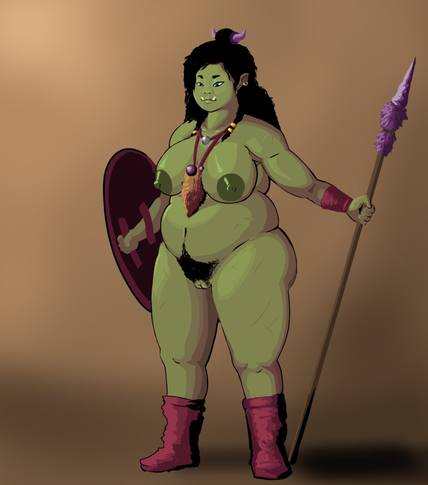 1girls bbw big_breasts blue_eyes female female_only green_skin loincloth loinsavage orc orc_female overweight solo solo_female tagme wide_hips