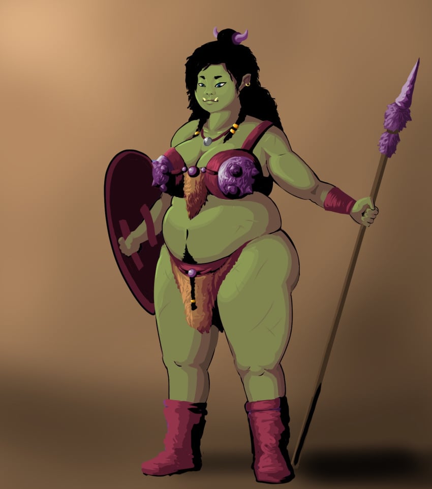 1girls bbw big_breasts blue_eyes female female_only green_skin loincloth loinsavage orc orc_female overweight solo solo_female wide_hips