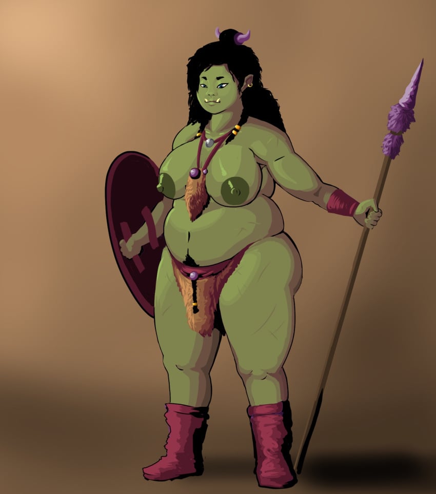 1girls bbw blue_eyes breasts female female_only green_skin large_breasts loincloth loinsavage orc orc_female overweight solo solo_female tagme wide_hips