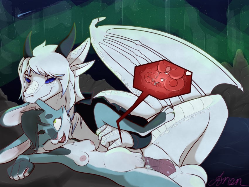 2026 4:3 anentheotter anthro areola astra_(anentheotter) aurellia_(silver_guardian) aurora_(phenomenon) balls bite bodily_fluids breasts cum cum_in_vagina cum_inflation cum_inside digital_media_(artwork) duo ear_bite female female_penetrated fur genital_fluids genitals green_eyes hair hi_res holding_leg holding_leg_up hybrid impregnation inflation internal knot knotted_penis lying male male/female mammal marsupial mountain mustelid night nipples nude on_side open_mouth ottaroo outside outside_sex ovum penetration penis raised_leg sex signature silver_dragon size_difference sky smile sperm_cell spread_legs spreading star teeth vaginal vaginal_penetration