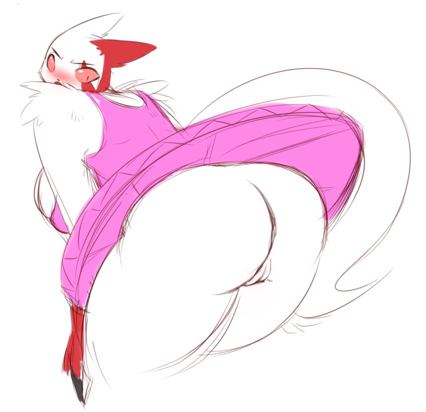 angry anthro anthrofied averyshadydolphin bent_over big_breasts big_butt blush bottomwear breasts butt classical_tutu claws clothed clothing dancewear female fur furgonomics generation_3_pokemon hi_res looking_back multicolored_body multicolored_fur nintendo no_underwear pink_clothing pokemon pokemon_(species) pokemorph red_body red_fur skirt solo tail tail_through_skirt tutu two_tone_body two_tone_fur underwear vaginal white_body white_fur zangoose