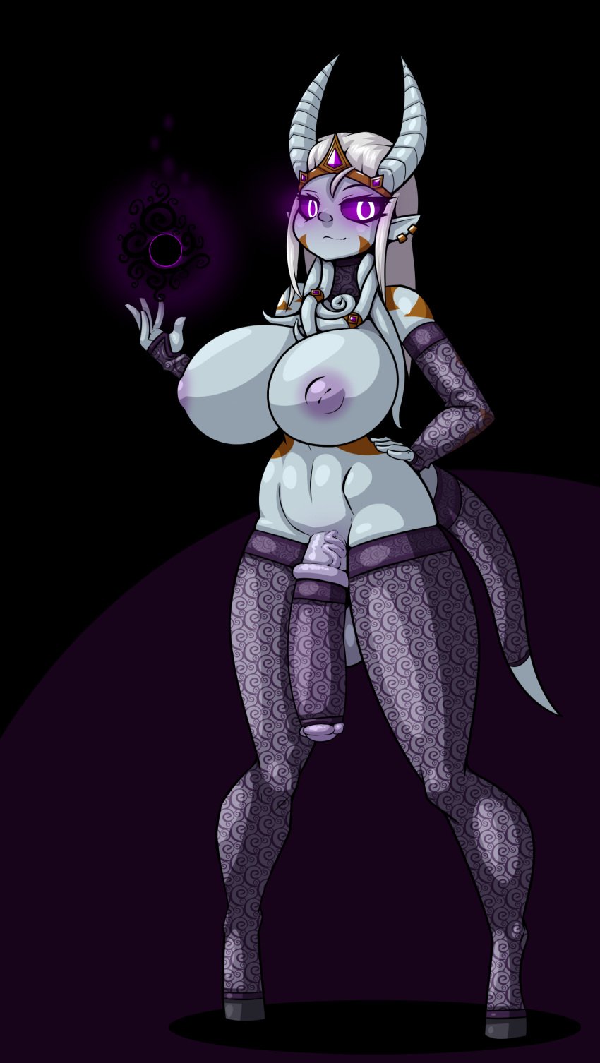 1futa 2018 animal_genitalia animal_penis balls big_balls big_breasts breasts clothing cock_sock dickgirl digital_media_(artwork) draenei ear_piercing equine_penis futa_only futanari glowing glowing_eyes hair hi_res hooves horn horsecock huge_breasts humanoid intersex legwear lightforged_draenei limebreaker looking_at_viewer nipples penis piercing pointy_ears purple_eyes shikaari simple_background smile solo standing stockings tattoo tentacle thick_thighs vein video_games warcraft white_hair world_of_warcraft