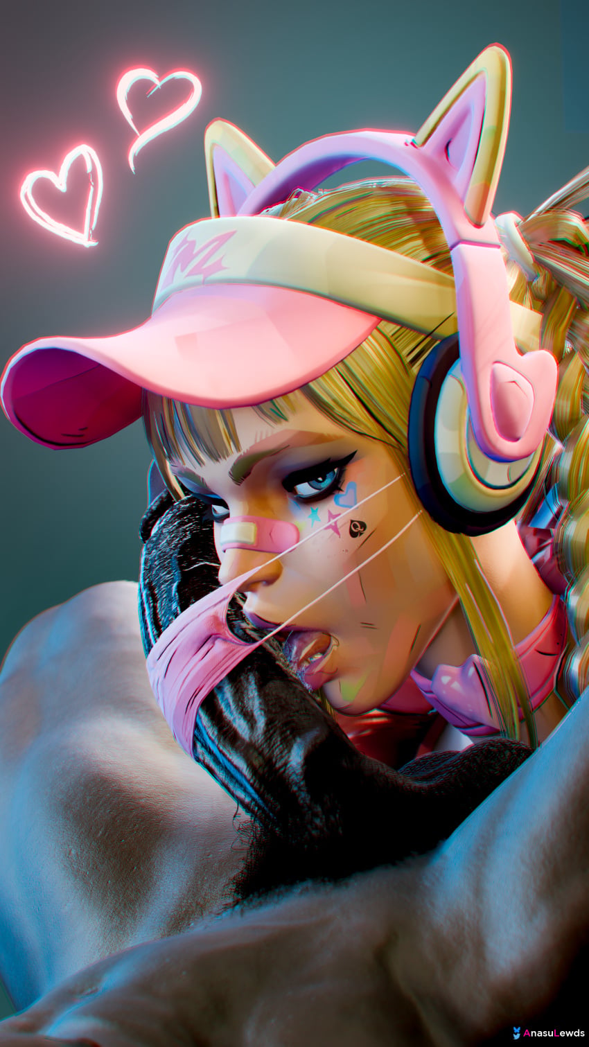 3d 3d_(artwork) 4k anasulewds bandaid bandaid_on_face bandaid_on_nose big_black_cock big_penis blender blonde_hair blue_eyes braid braided_hair cap cat_ears choker close_up dark-skinned_male dark_skin eyeshadow headset heart_tattoo hi_res highres large_penis licking licking_penis light-skinned_female light_skin looking_at_viewer magik_(marvel_rivals) makeup marvel marvel_rivals mascara mask masked masked_female medical_mask oral pink_lipstick pink_visor pubes pubes_in_mouth pubes_on_face pubic_hair qos qos_tattoo queen_of_spades tattoo wet_penis