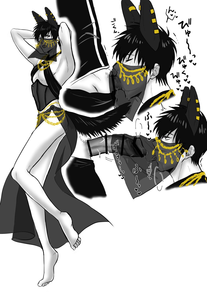 alternate_costume bar_censor big_penis blowjob cum cum_in_mouth cum_trail egyptian egyptian_clothes erection face_veil fellatio fellatio_under_mask fellatio_under_veil full_body gay gintama gintoki_sakata gold_(metal) gold_jewelry hijikata_toshiro jackal_ears jackal_tail jewelry male male_only mask mouth_veil oral penis solo_focus spot_color veil yaoi yawayawa