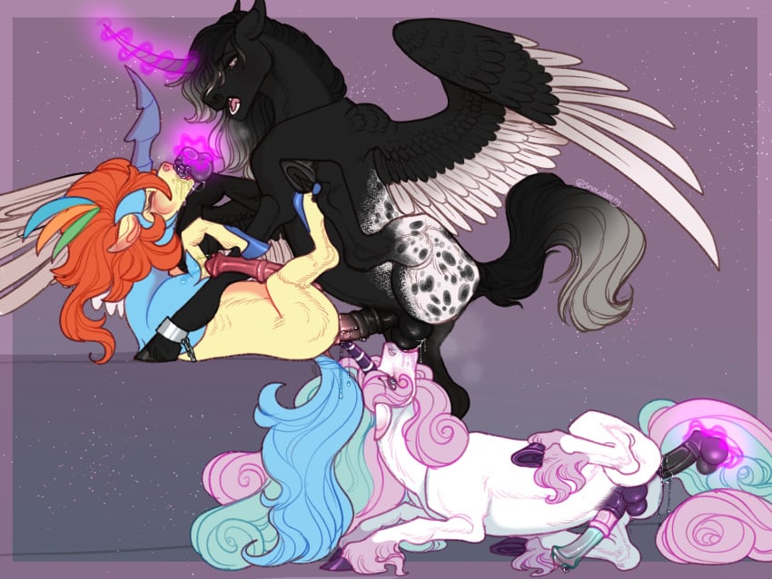 4:3 alicorn anal anal_sex animal_genitalia animal_penis anus ball_worship ball_worship_during_sex balls black_body blush bodily_fluids breath cuff_(restraint) curved_horn dappled_fur dominant dominant_male drooling equid equine equine_genitalia equine_penis fan_character femboy feral fetlocks floppy_ears from_front_position galarian_form galarian_rapidash generation_5_pokemon generation_8_pokemon genital_fluids genitals group group_sex hair hi_res hooves horn horse keldeo keldeo_(resolute_form) legendary_pokemon long_hair lying lying_on_ground magic male male/male mammal medial_ring missionary_position multicolored_penis mythological_creature mythological_equine mythology nintendo on_back on_ground open_mouth oral oral_penetration panting penetration penis pokemon pokemon_(species) precum regional_form_(pokemon) restraints saliva sex sex_toy sex_toy_insertion shackles sheath snowberry spread_wings submissive submissive_male teeth telekinesis threesome tongue trio two_tone_penis two_tone_wings underhoof white_body wings yellow_body