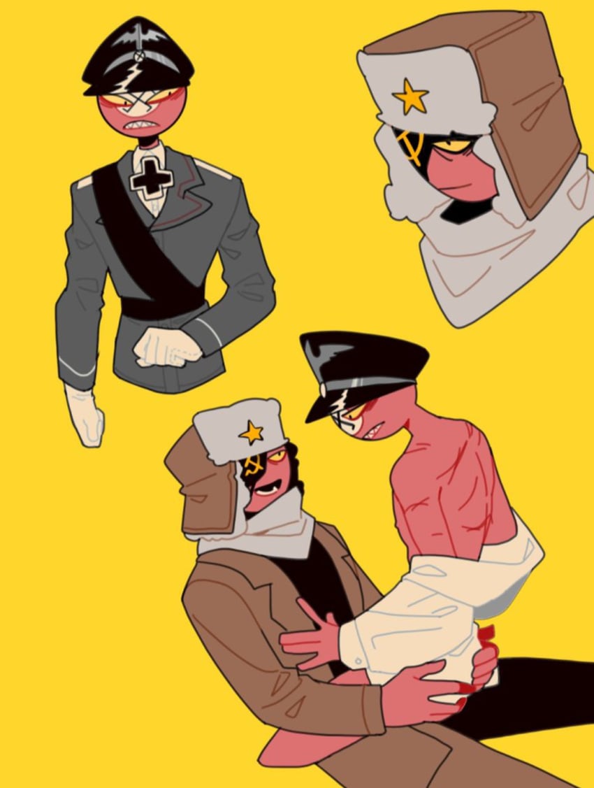 clothed countryhumans gay gay_sex holding male/male male_only naked nazi_germany_(countryhumans) no_visible_genitalia soviet_union_(countryhumans) third_reich_(countryhumans) yaoi