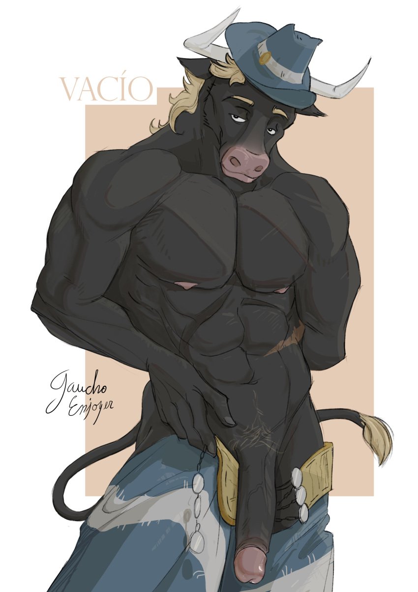 argentina argento bara black_body black_penis blonde_hair bull cock dick furry gaucho_enjoyer gay male male_only mammal muscles muscular muscular_male oc penis scar veiny_penis