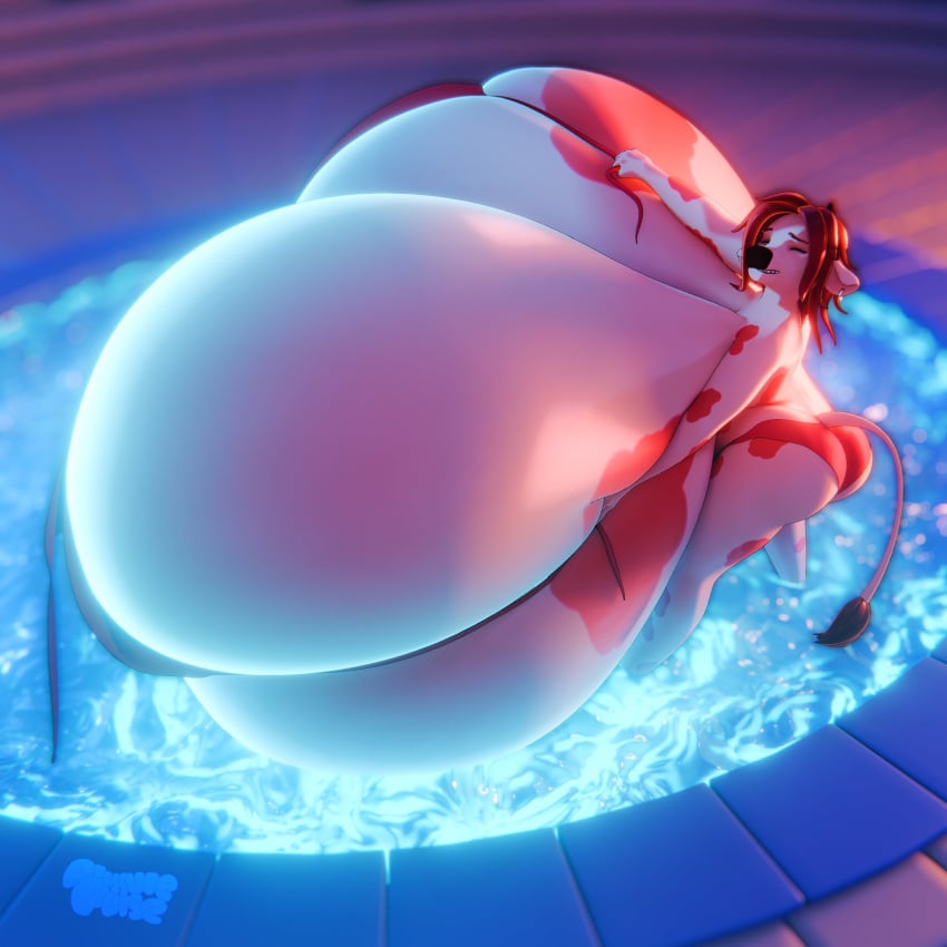 4_breasts big_ass big_breasts bikini breast_expansion breasts bubble_butt cleavage colossal_breasts cow_girl cow_humanoid female furry huge_ass huge_breasts hyper hyper_breasts immobile immobilizing_anatomy multi_breast pool pressure_purse tagme thick_thighs wide_hips