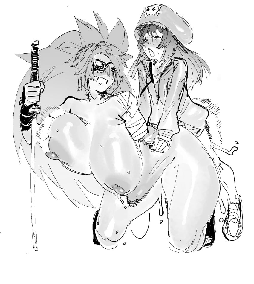 2girls baiken bowlboxer breasts female guilty_gear may_(guilty_gear) nude sex stomach_bulge tagme yuri