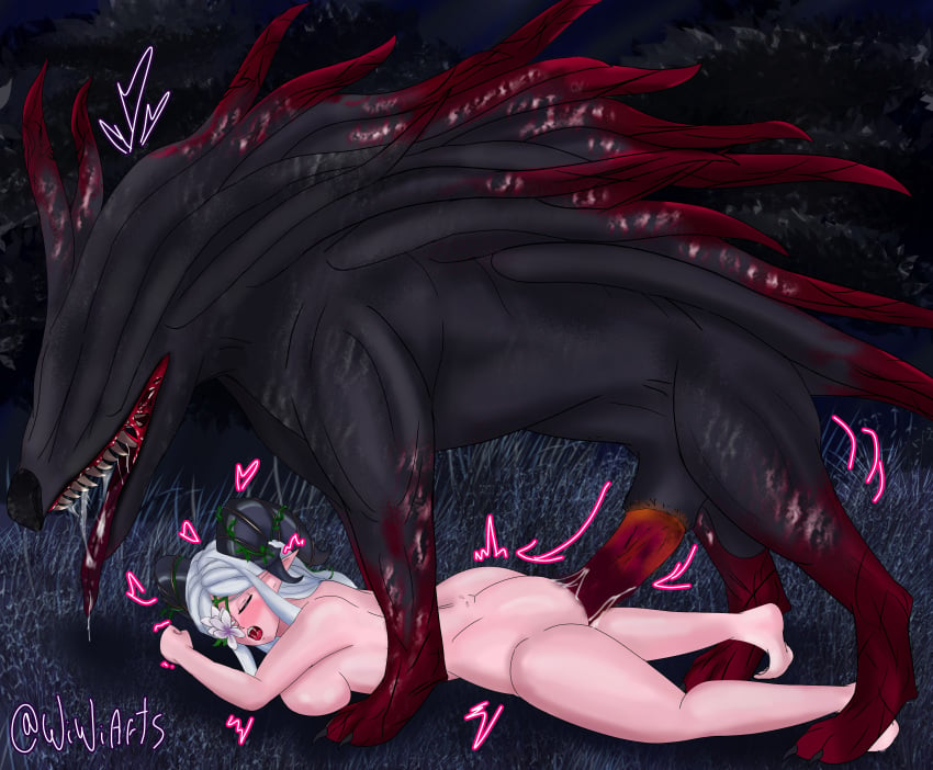 big_penis canine demon_girl guardian_spirit guardian_tales interspecies monster morrian_(guardian_tales) penetration pink_skin rape sleep_molestation vaginal_penetration wiwig_color_(artist)