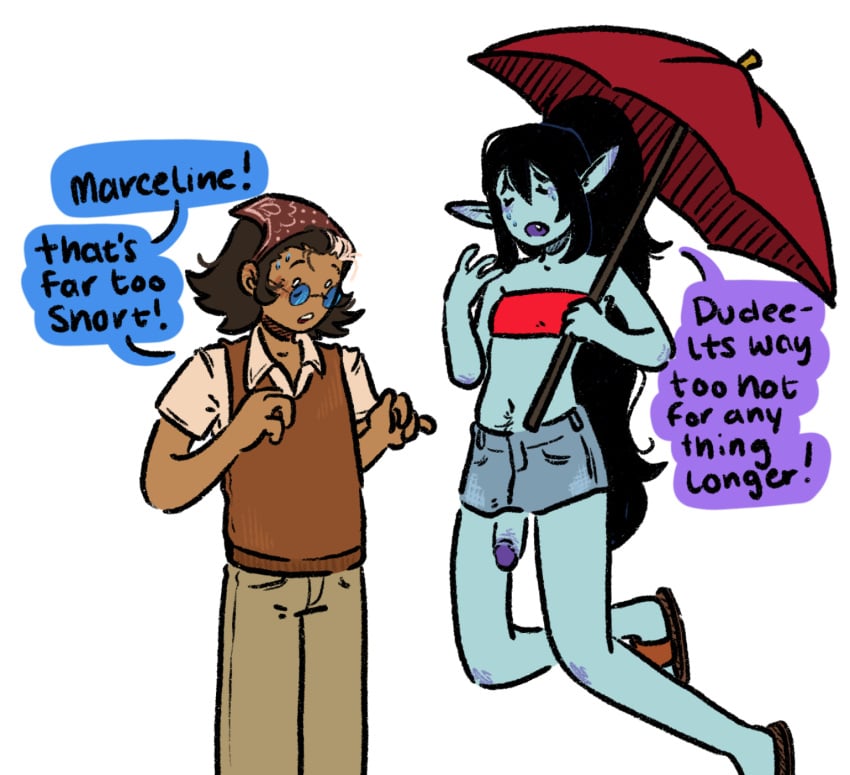 adventure_time adventure_time:_fionna_&_cake embarrassed futa_with_male futanari male marceline marceline_abadeer marceline_the_vampire_queen penis short_skirt simon_petrikov sketchventures summer tip_peeking