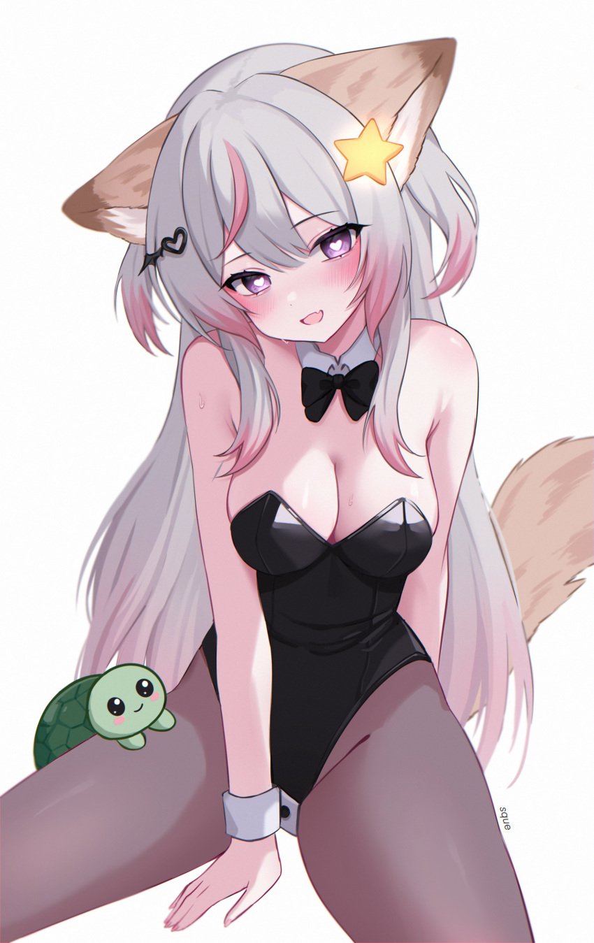 accessory annytf bunnysuit indie_virtual_youtuber long_hair medium_breasts purple_eyes stomach_bulge tail vedal987 virtual_youtuber vtuber white_hair zxcsque