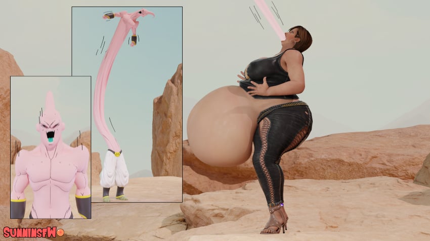 3d belly_expansion belly_inflation big_belly big_breasts breasts dead_or_alive dragon_ball force_feeding lisa_hamilton sunninsfw super_buu thicc thick_thighs voluptuous voluptuous_female