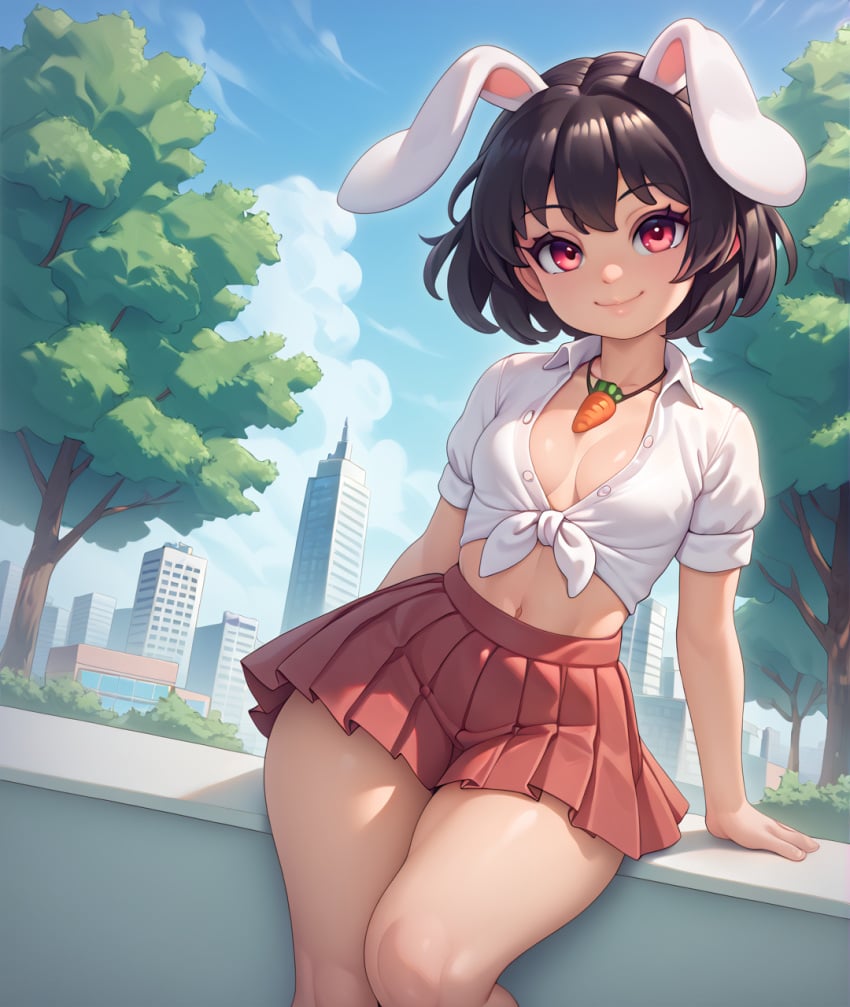 ai_generated bunny_ears bunny_girl front-tie_top furfantastic skirt tewi_inaba touhou