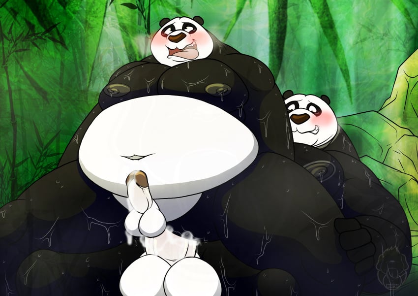 2025 absurd_res anthro balls bear black_body black_nose blush bodily_fluids dreamworks duo erection father_(lore) father_and_child_(lore) father_and_son_(lore) genitals giant_panda hi_res incest_(lore) kung_fu_panda li_shan_(kung_fu_panda) male male/male mammal master_po_ping mikeyex musk overweight overweight_male parent_(lore) parent_and_child_(lore) parent_and_son_(lore) penis sex son_(lore) sweat white_body