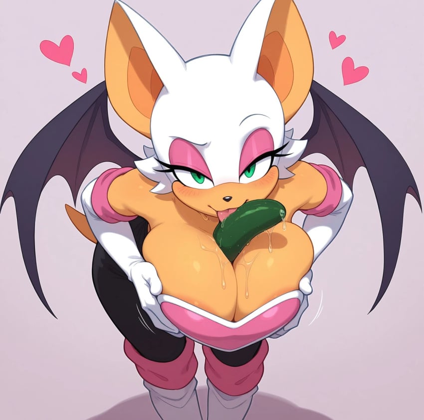 ai_generated areolae_visible_through_clothing bare_thighs bat bat_ears bat_wings breast_grab cucumber fur furry furry_female gigantic_breasts green_eyes huge_breasts huge_thighs looking_at_viewer massive_breasts nanam_kakama orange_body rouge_the_bat saliva saliva_trail sega shortstack solo_anthro sonic_(series) sonic_the_hedgehog_(series) squatting sweat sweatdrop thick_body thick_female thick_thighs thighs tongue_out voluptuous voluptuous_female