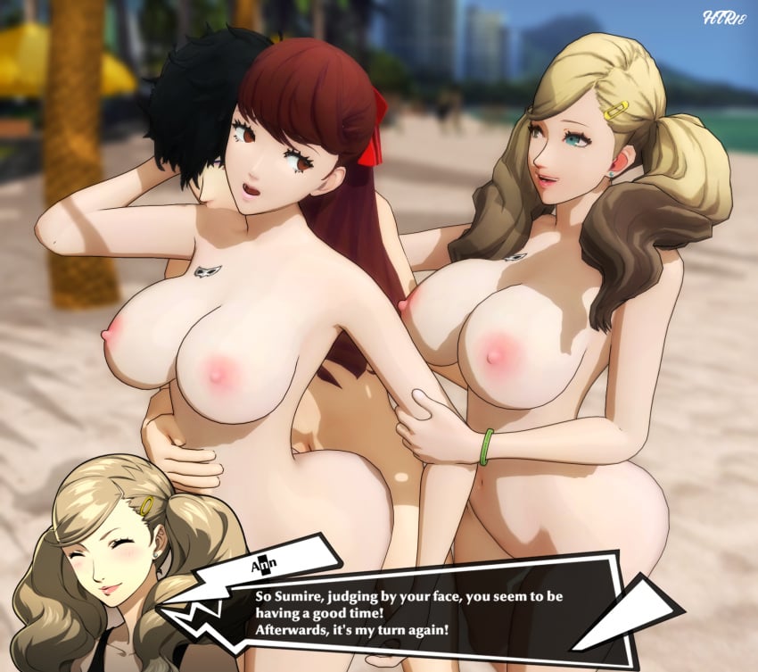 3d after_sex ann_takamaki big_breasts blonde_hair cum_in_pussy cum_inside dialogue htr18 joker_(persona) penetration persona persona_5 persona_5_royal red_hair ren_amamiya sex sumire_yoshizawa tagme