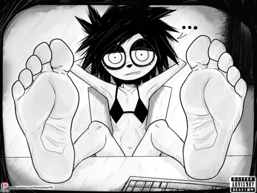 ... black_hair feet female female_focus female_only foot_fetish foot_focus girl i_can't_sleep monochrome nia_(i_can't_sleep) rottenheart10 soles spiky_hair tagme white_background white_body white_skin