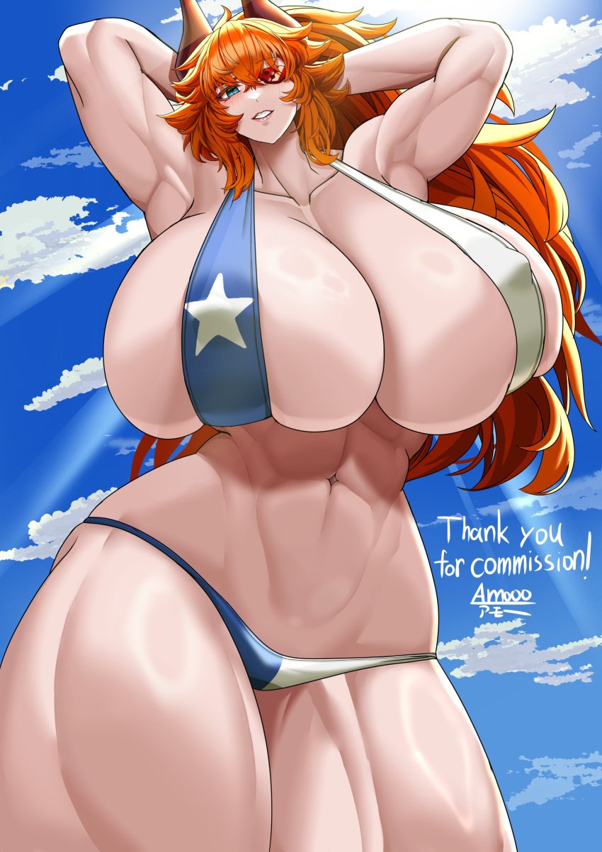 1girls 2d 2d_(artwork) amooooo217 athletic athletic_female big_breasts bikini breasts eye_patch female female_focus female_only flag_bikini huge_boobs huge_breasts light-skinned_female light_skin muscular muscular_female orange_hair orange_hair_female solo solo_female solo_focus swimsuit swimwear toned toned_female