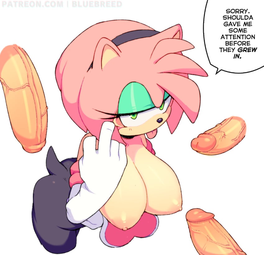 3_penises 3boys1girl amy_rose anthro big_breasts bluebreed clothed cosplay dick girl gloves outline rouge_the_bat_(cosplay) sexy sonic_(series) tail tongue_out topless