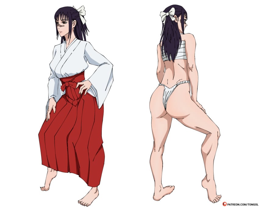 1girls ass breasts brown_eyes clothed clothing hakama hakama_skirt jujutsu_kaisen legs purple_hair scar standing tongol123 utahime_iori