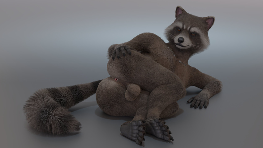 3d absurd_res anthro anthro_only anus ass balls better_version_at_paywall blender_(artwork) brown_body brown_eyes brown_fur digital_media_(artwork) fur genitals guardians_of_the_galaxy hand_on_butt hi_res looking_at_viewer lying male mammal markings marvel no-name-no-problem nude on_side procyonid raccoon ring_(marking) ringed_tail rocket_raccoon solo striped_markings striped_tail stripes tail tail_markings