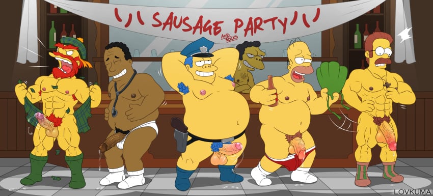 5boys abs armpit armpit_hair balls bar beard beer belly big_belly boner bottle chief_wiggum chubby circumcised clothing cross_necklace cum dark-skinned_male dark_penis dark_skin doctor drunk embarrassed erect_nipples erection exhibition exhibitionist exposed_penis facial_hair fat fat_man firearm flaccid foreskin gay grinning groundskeeper_willie gun handgun hands_behind_head hands_on_own_chest holstered_pistol homer_simpson julius_hibbert kilt lovkuma male_only moe_szyslak motion_lines muscular muscular_male mustache ned_flanders nude obese obese_male overweight overweight_male partially_retracted_foreskin pecs penis penis_size_difference police police_hat police_officer policeman precum precum_drip precum_pool presenting_penis pubes pubic_hair red_hair retracted_foreskin revolver socks stethoscope tam_o'shanter the_simpsons thick_thighs torn_clothes uncut underwear_down underwear_removed unprofessional_behavior unprofessional_behaviour veiny_penis weapon yaoi