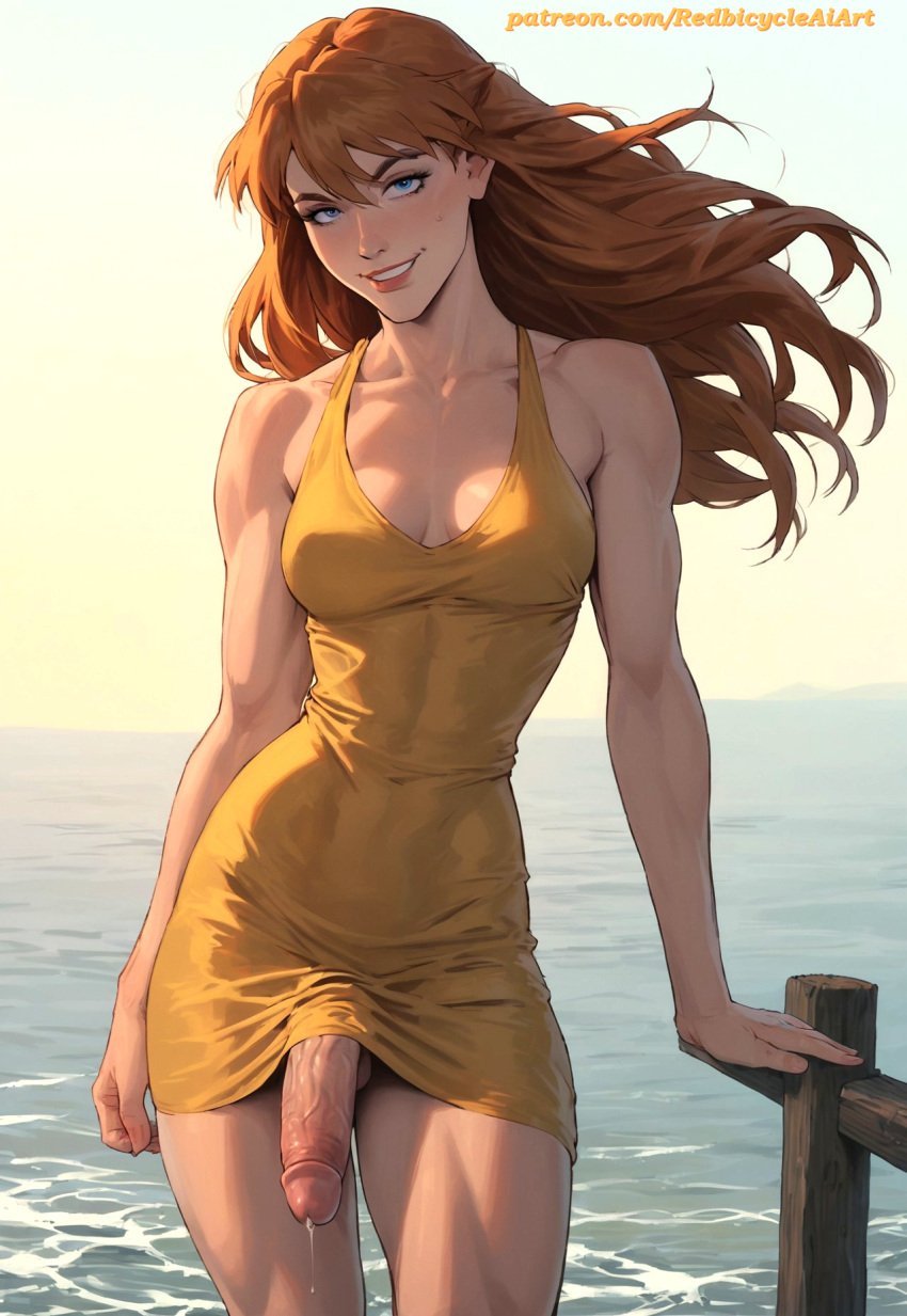 1futa abs ai_generated asuka_langley_sohryu athletic athletic_futanari balls big_penis blue_eyes breasts dickgirl dress fit fit_futanari futa_only futanari ginger ginger_hair large_penis long_hair looking_at_viewer medium_breasts naked neon_genesis_evangelion no_bra no_panties outdoors outside penis penis_out precum_drip precum_on_penis precum_string red_hair redbisycle thick_penis veiny_penis yellow_dress