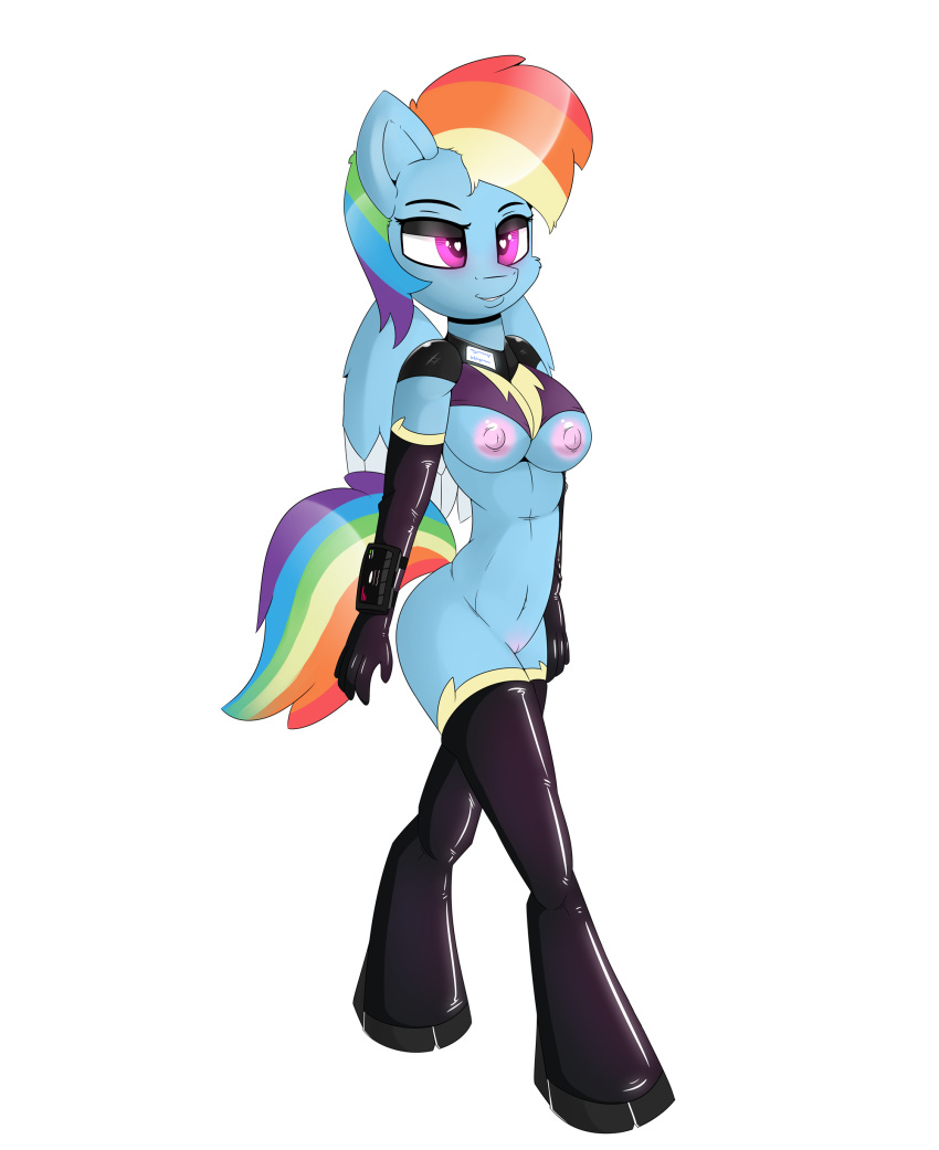 absurd_res anthro equine friendship_is_magic hair hi_res mammal multicolored_hair my_little_pony nipples pegasus rainbow_dash_(mlp) rainbow_hair rubber solo straight_hair wings xorza