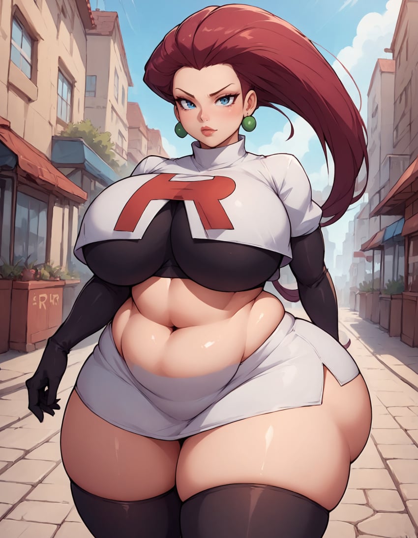 ai_generated bbw belly fat_ass huge_ass huge_breasts jessie_(pokemon) midriff miniskirt pokemon tagme thick thick_thighs thickness_ai voluptuous_female wide_hips