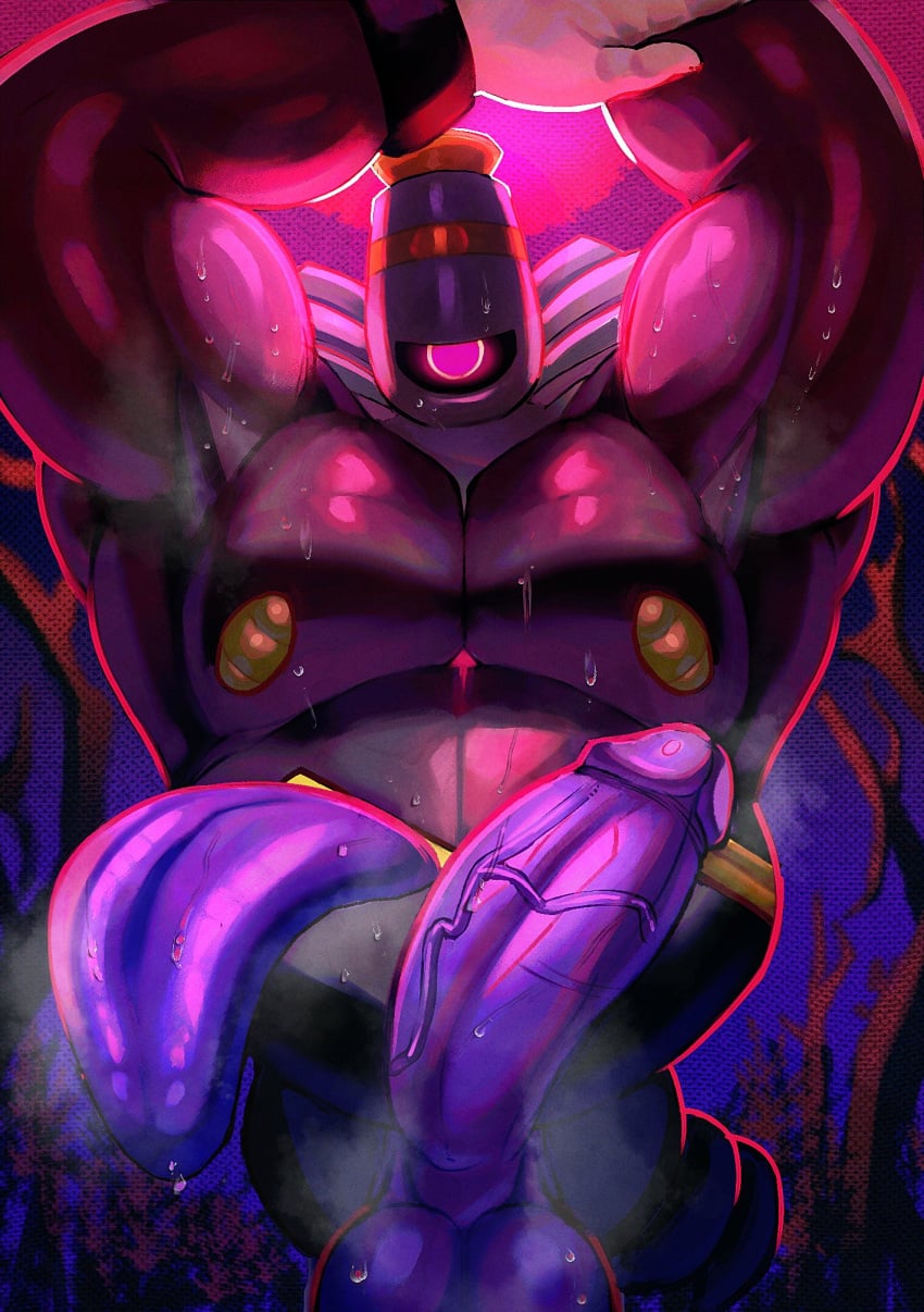 1_eye 2026 anthro anthrofied balls belly belly_mouth biceps big_balls big_muscles big_pecs big_penis bodily_fluids breath digital_drawing_(artwork) digital_media_(artwork) dusknoir erection erosterone fingers generation_4_pokemon genitals ghost glans glowing glowing_eyes hands_above_head hi_res huge_muscles huge_penis humanoid humanoid_genitalia humanoid_hands humanoid_penis legless licking male moon musclegut muscular muscular_male night nintendo nipples oral outside overweight overweight_humanoid pecs penile penis penis_lick plant pokemon pokemon_(species) purple_glans purple_tongue raised_arm red_moon saliva saliva_on_tongue sex solo spirit sweat sweaty_body sweaty_genitalia tongue tongue_out tree