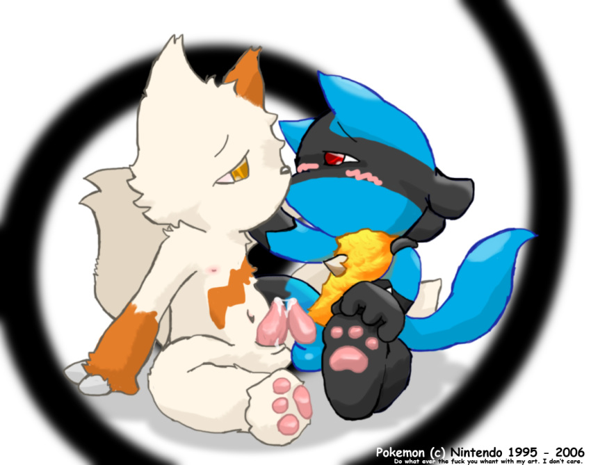 2006 balls kissing lambent lucario male nintendo penis pokemon pokemon_(species) video_games yaoi zangoose