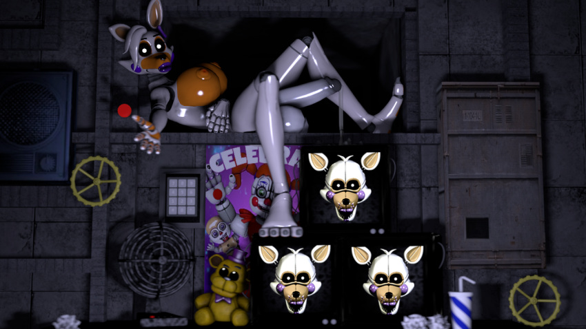 2018 3d animatronic anthro balls big_balls big_breasts big_penis breasts canine erection five_nights_at_freddy's five_nights_at_freddy's:_sister_location five_nights_at_freddy's_world fox futanari hair huge_balls humanoid humanoid_penis intersex lolbit_(fnaf) machine mammal nipples nude penis precum randomdud ribbons robot solo source_filmmaker video_games