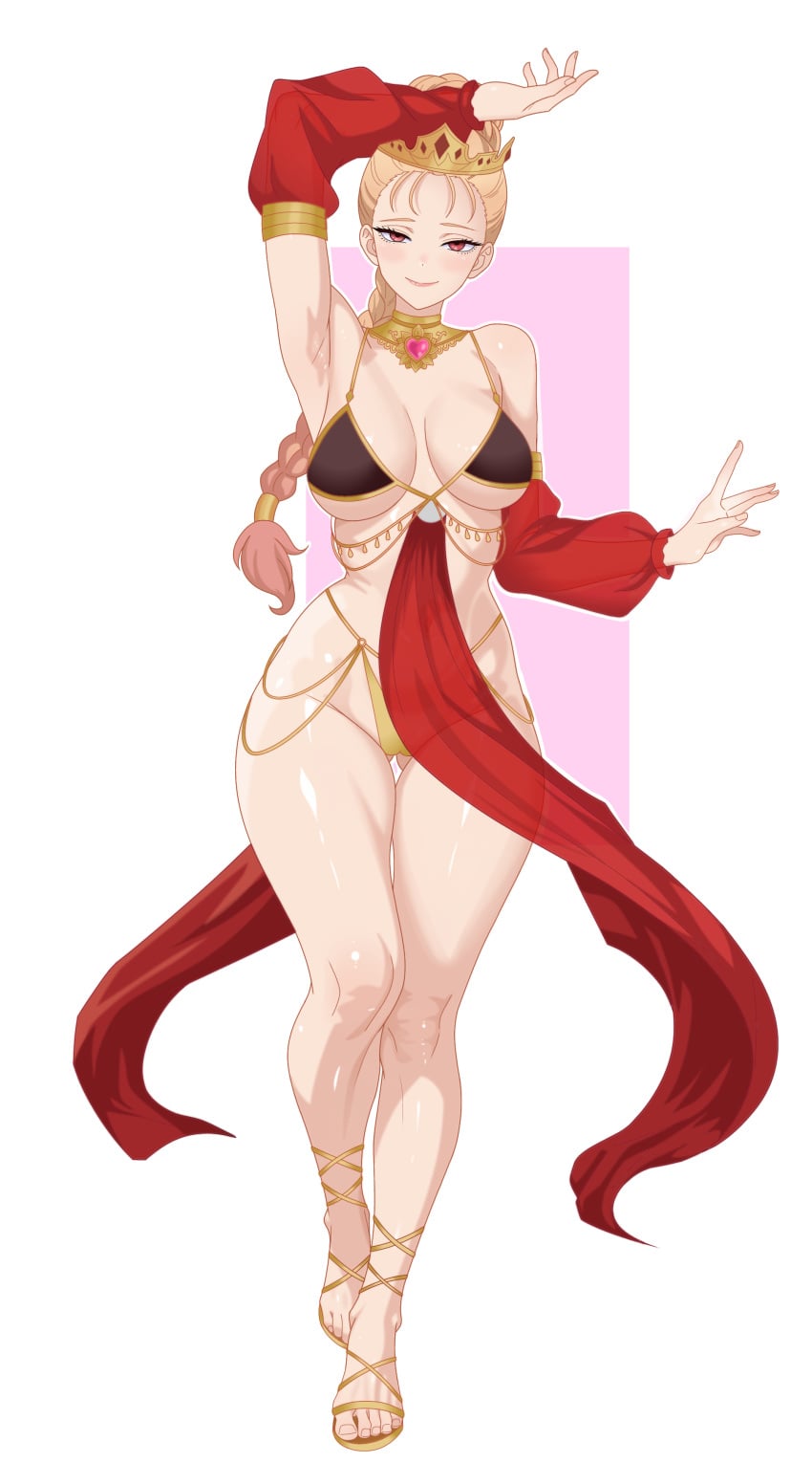 1girls acatski_sen blonde_hair braided_hair braided_ponytail cleavage crown detached_sleeves harem_girl harem_outfit hazel_eyes kitagawa_marin large_breasts loincloth long_hair looking_at_viewer sandals slave slave_girl slave_outfit sono_bisque_doll_wa_koi_wo_suru thick_thighs thong voluptuous