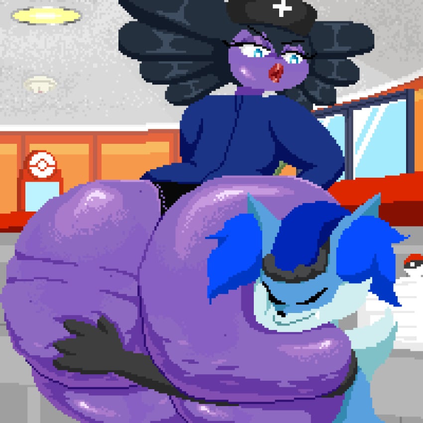 2026 ambiguous_gender animated bent_over big_butt black_hair blue_eyes blush blush_stickers braixen butt butt_grab butt_massage butt_slap clothing digital_media_(artwork) duo generation_5_pokemon generation_6_pokemon gothitelle green_hair hair hand_on_butt hi_res huge_butt karter_(thixxen) loop multicolored_body nintendo open_mouth pixel_(artwork) pixel_animation pokemon pokemon_(species) purple_body slap smile spanking spinneborg thong two_tone_body underwear