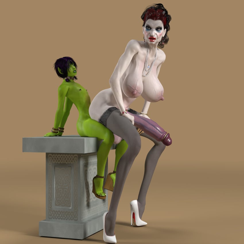 age_difference big_lips claws dorris_longdick femboy femboy_on_futa futanari gif_author hag high_heels huge_cock intersex larger_female lipstick male_on_futa open_toe_shoes orc orc_femboy orc_male size_difference smaller_male veiny veiny_penis wedge_heels