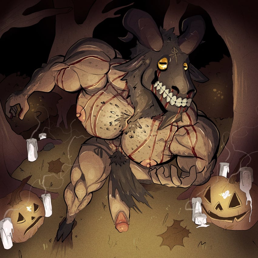 balls baphomet bara big_penis blood boner erection for_a_head horns loincloth male male_only muscles muscular penis salemstix solo solo_male