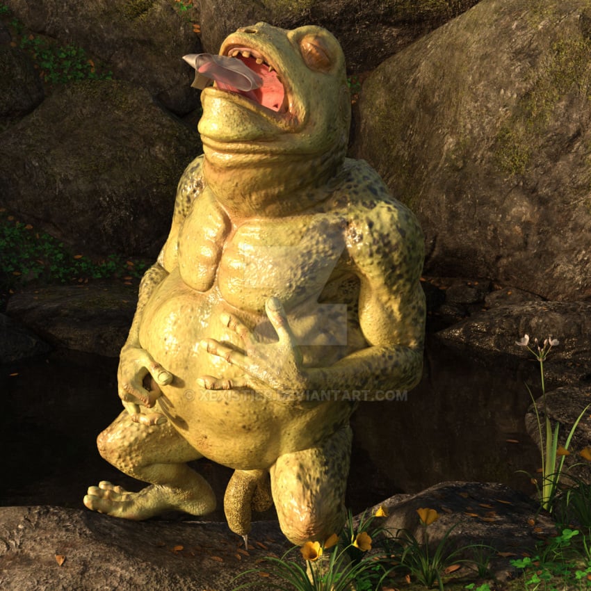 3d amphibian belly belly_bulge big_belly cum cum_drip female_prey frog human human_prey monster monster_pred monster_vore oral_vore penis vore xexistier