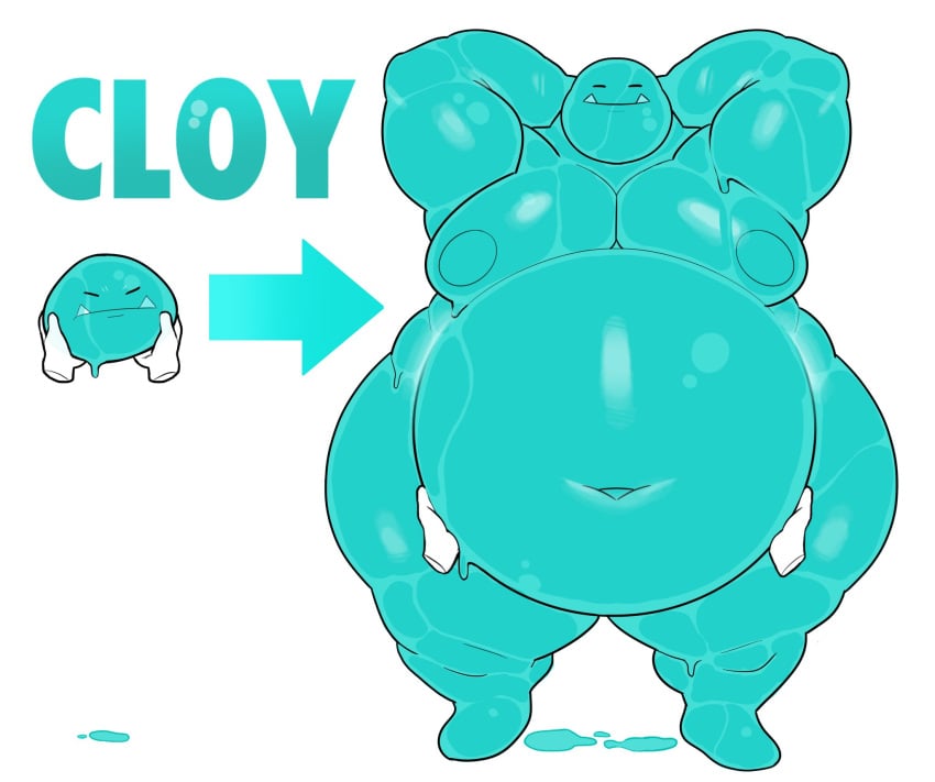 bhm big_belly cloy_(milkblend) disembodied_hands hands_on_belly huge_belly milkblend monster_boy overweight overweight_male slime slime_boy slime_monster ssbhm