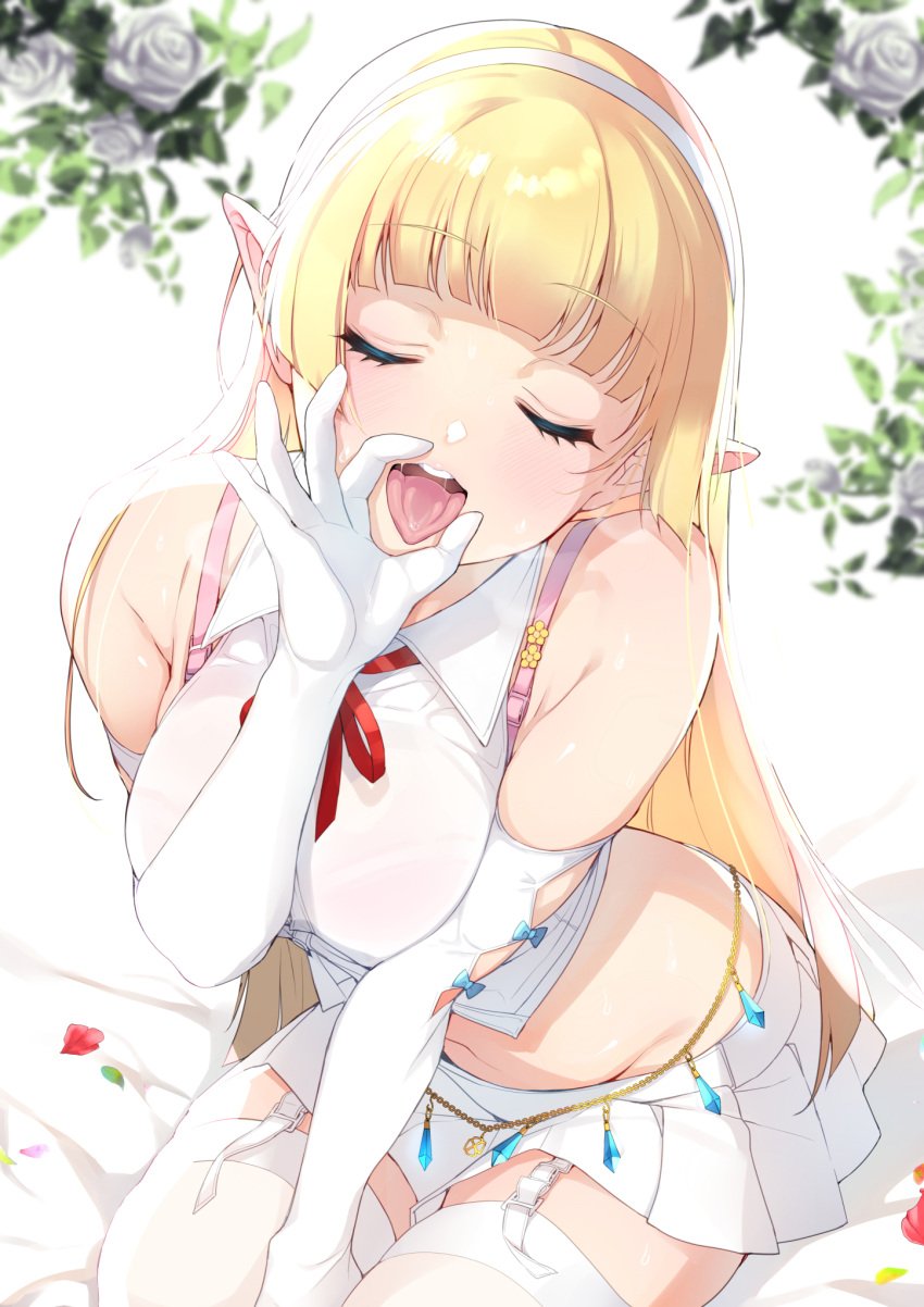 1girls bare_shoulders big_breasts big_thighs blonde_hair blowjob blowjob_face blowjob_gesture bra closed_eyes commission elbow_gloves elf elf_ear elf_ears elf_female elf_girl elf_no_radral fairy fellatio fellatio_face fellatio_gesture flower flower_background garter_straps glass golden_hair hairband inari_(inariya) inviting inviting_to_sex light-skinned_female light_skin long_hair miniskirt open_clothes oral oral_sex radral_dovahkiin_(dseptet) ribbon rose_petals satin_gloves see-through see-through_bra see-through_clothing sexually_suggestive short_sleeves simple_background skirt sleeveless sleeveless_shirt stockings thighhighs thighs tongue tongue_out white_gloves white_legwear white_stockings white_thighhighs