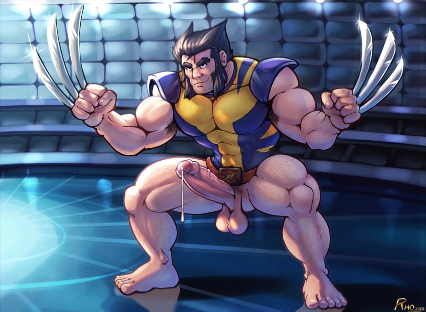 armpit_hair balls bara beard big_balls big_penis bulge claws clothing cum erection logan_(x-men) male male_only male_pubic_hair marvel marvel_comics muscular_male penis rho_art tight_clothing wolverine_(x-men) x-men