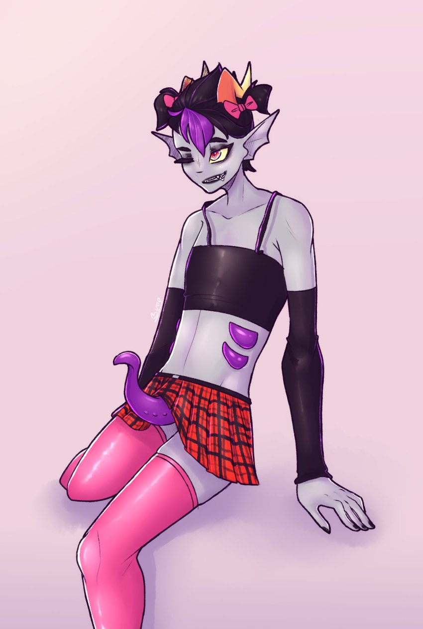 1boy 1boys alien alien_genitalia alien_humanoid alien_penis arm_socks arm_warmers armwear black_hair black_hair_male breeoche colored_skin crossdressing crossdressing_male eridan_ampora femboy fins grey_skin homestuck homestuck_troll horn horns humanoid humanoid_alien male_focus male_only march_eridan short_hair short_hair_male skirt solo solo_male stockings tentabulge tentacle thigh_highs thighhighs troll