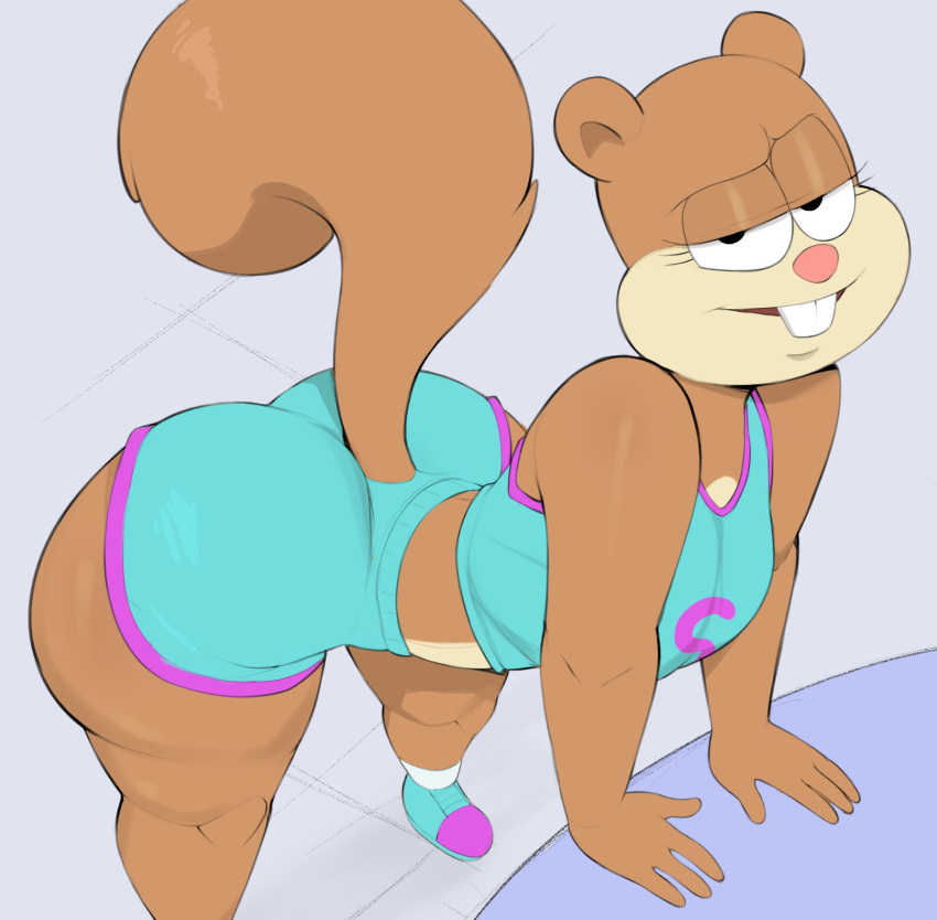 1female 1girls 2024 2d 2d_(artwork) anthro anthro_only ass big_ass blue_shorts bottom_heavy brown_body brown_fur clothing female female_only furry looking_at_viewer narrowed_eyes pose sandy_cheeks seductive_look seductive_pose solo solo_anthro solo_female spongebob_squarepants spongebob_squarepants_(series) squirrel squirrel_girl tail thick_thighs usnarbit