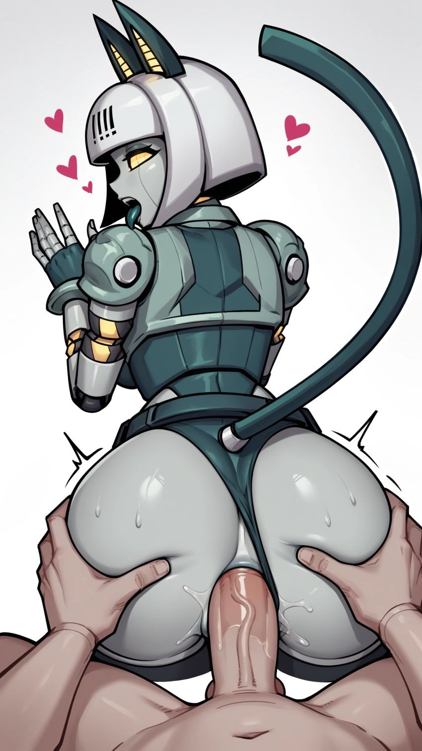 ai_generated anal_sex anus ass_grab cat_ears cat_tail from_behind motion_lines robo-fortune robot_fortune robot_girl sex skullgirls tail tongue tongue_out