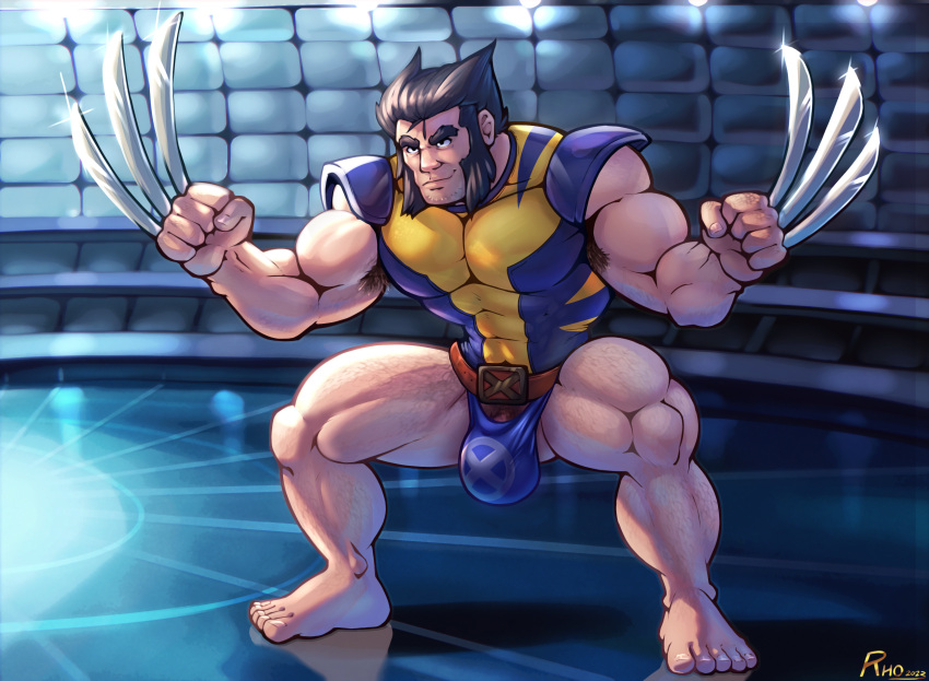 armpit_hair bara beard biceps big_bulge bulge claws clothing logan_(x-men) male male_only marvel marvel_comics muscular_male penis penis_outline rho_art tight_clothing underwear wolverine_(x-men) x-men