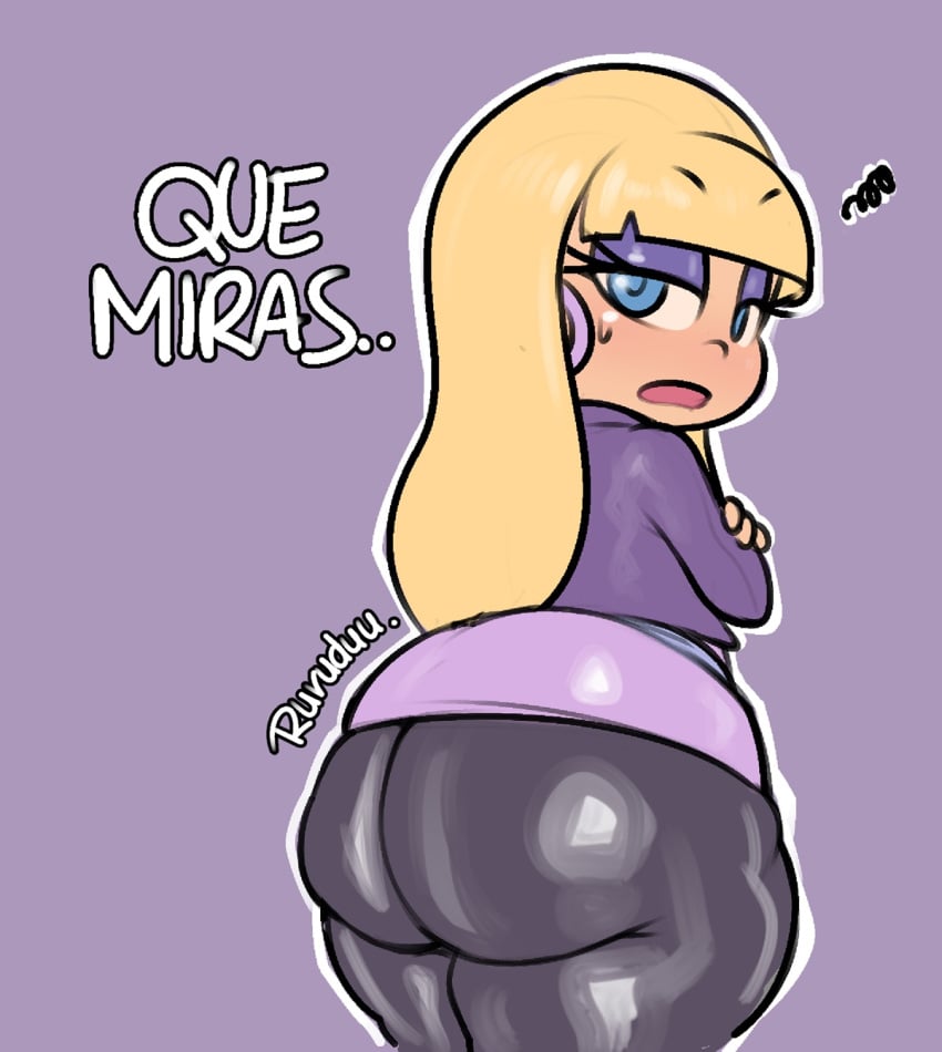 1girls ass big_ass blonde_hair bottom_heavy bubble_butt clothing dat_ass fat_ass female female_only flat_chest flat_chested gravity_falls huge_ass large_ass looking_at_viewer looking_back pacifica_northwest ruruduu shortstack small_breasts solo spanish_text teenager text thick_ass thick_thighs true_flat_chest wide_hips young young_female young_woman