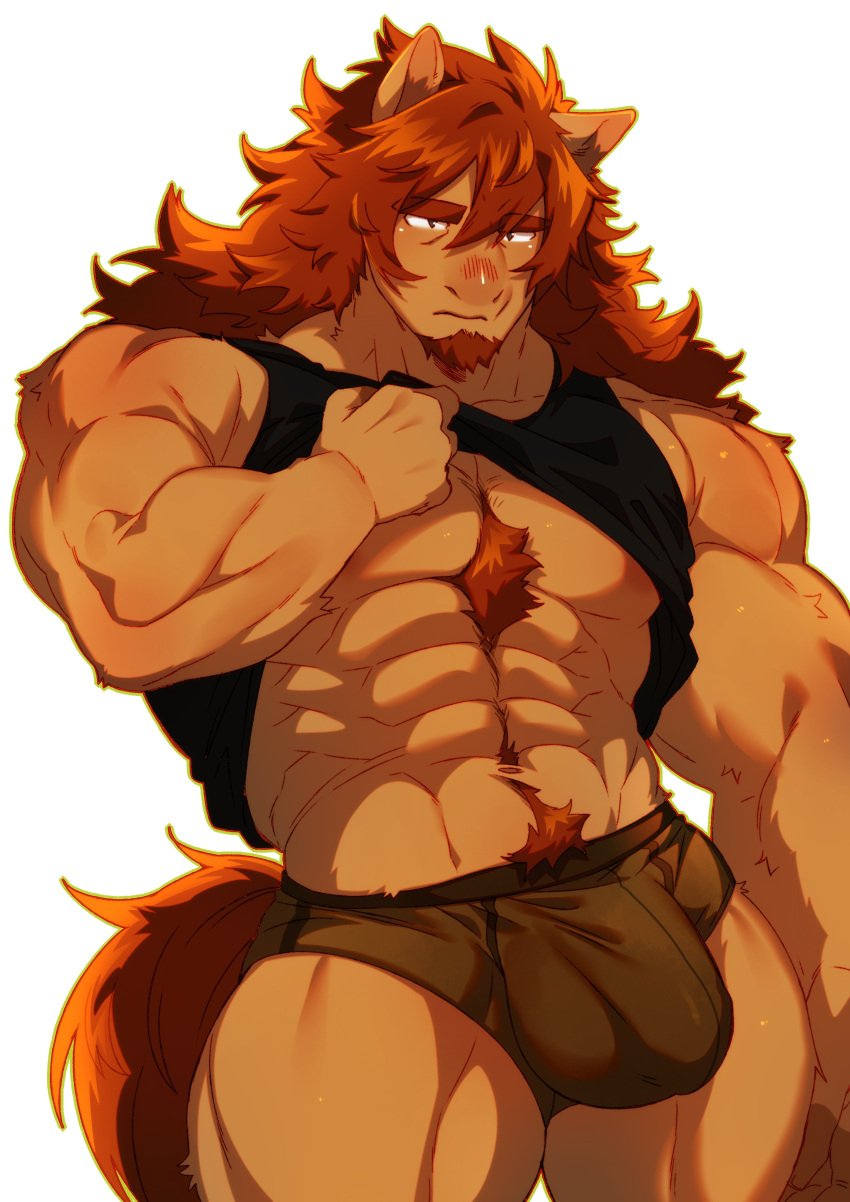 2022 abs absurd_res anthro biceps black_clothing black_shirt black_tank_top black_topwear body_hair booboo34 brown_body brown_clothing brown_fur brown_hair brown_underwear bulge chest_tuft clothed clothing clothing_lift deltoids equid equine facial_hair forearm_muscles fur goatee hair happy_trail hi_res horse horse_tail long_hair male mammal muscular muscular_anthro muscular_male muscular_thighs obliques pubes shirt shirt_lift solo tank_top theo_anderson topwear tuft underwear