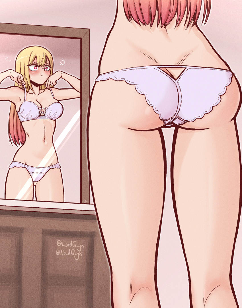 1girls ass ass_focus belly blonde_hair blush bra female female_focus female_only gyaru kitagawa_marin light-skinned_female light_skin lordguyis medium_breasts mirror multicolored_hair panties red_eyes reflection sono_bisque_doll_wa_koi_wo_suru thighs two_tone_hair underwear